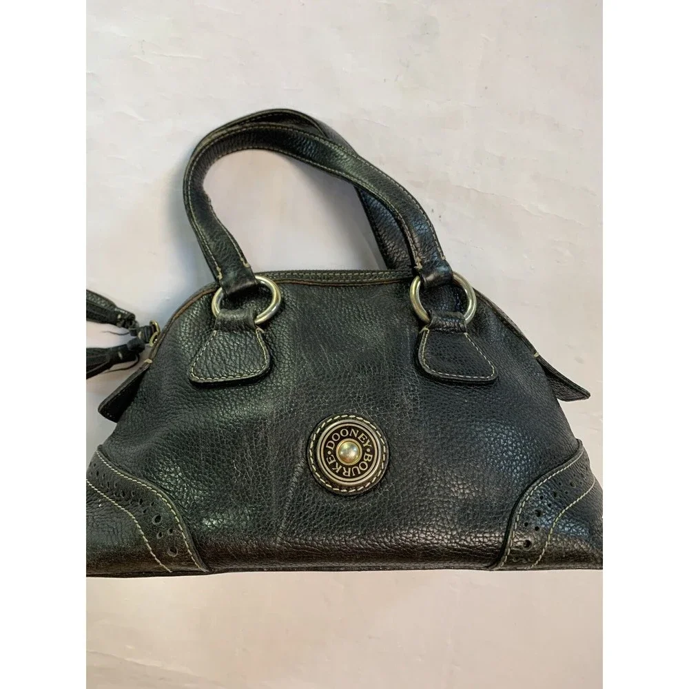 DOONEY & BOURKE Leather Black Bowler Pebble Handbag Purse Vtg - Picture 5 of 16